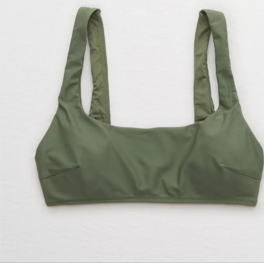 Aerie Olive Green Scoop Wide Strap Bikini Top Small‎